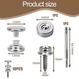 32 PCS Press Stud Kit, Stainless Steel Snap Fastener Tool 15mm Press Studs Snap Fasteners Screw Snaps Fastener Kit Silver for DIY Projects Boat Cover Wood Leather Crafts