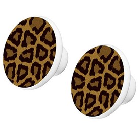 Set of 2 Leopard Print White Ceramic Cabinet Drawer Pull Knobs