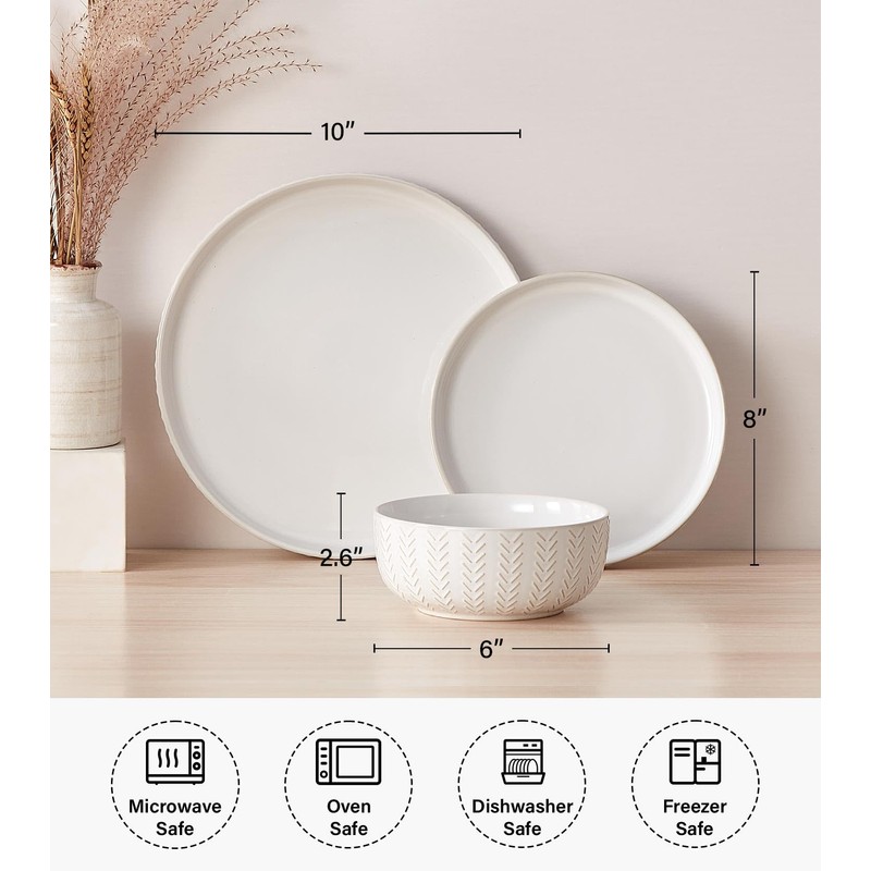 Stoneware Dinnerware Sets Service for 4, 12 pcs Reactive Glaze