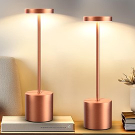 AUDLES Cordless Table Lamp – 2 Pack Rechargeable Table Lamps, 5000mAh Battery Operated Lamp with 3-Color Dimmable Light, Outdoor Table Lamp for Bedroom, Restaurant, Patio, Home Décor (Rose Gold)