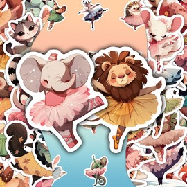 50Pcs Ballet Animal Stickers – Cute Animal Dancers in Tutu Ballerina Costumes Decals for Perfect for Laptops, Water Bottles, Journals, and Scrapbooking