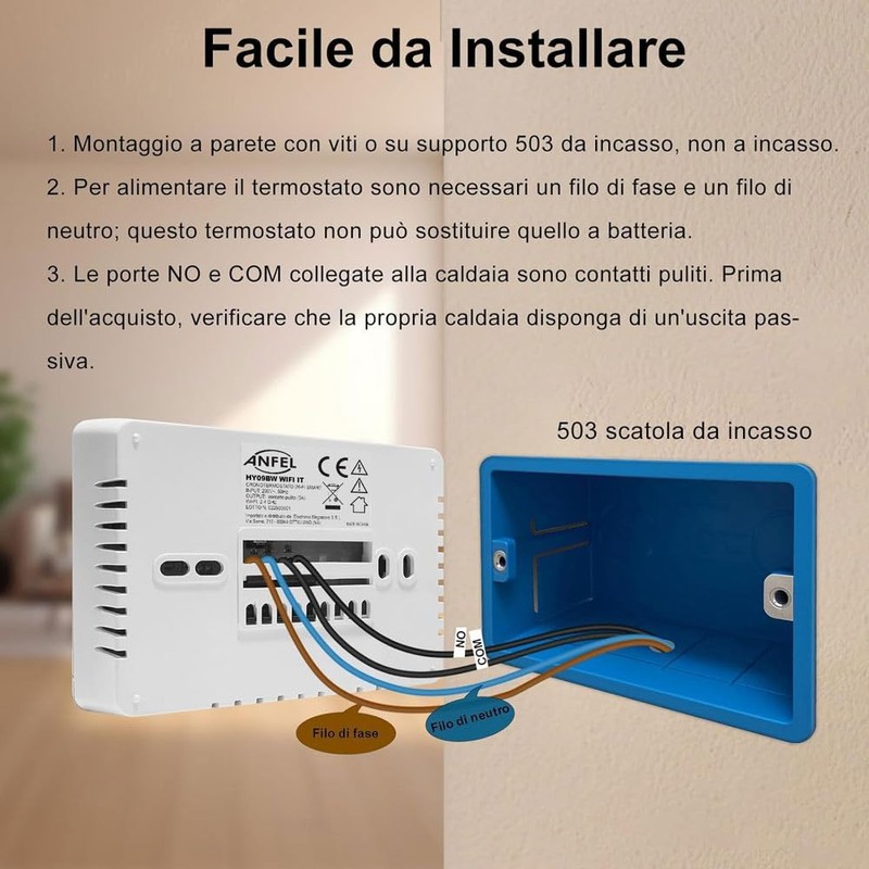 CRONOTERMOSTATO WIFI PROGRAMMABILE SMARTPHONE APP ALEXA TERMOSTATO CALDAIA DA PARETE
