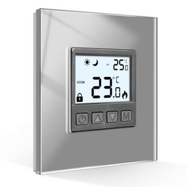CNBINGO Digital thermostat flush-mounted with crystal glass frame for drive control electric or water-guided heaters, grey
