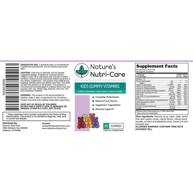 Nature's Nutri-Care Kids Gummy Vitamins - Kid Multivitamin Gummies with