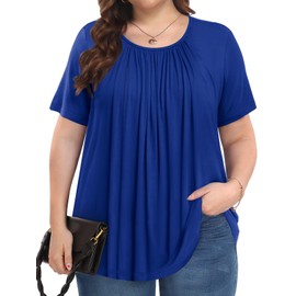 PEVRL Womens Plus Size Tops Summer Shirts Tunic Short Sleeve Crew Neck Loose Fit Blouse Royal Blue 3X