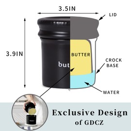 GDCZ Butter Dish With Water Line,Ceramics French Butter Keeper Crock With Lid (Black)