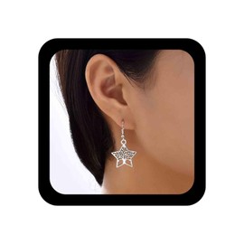 Allereya Vintage Tree of Life Earrings Silver Star Drop Earrings Family Tree Earrings Dangle Star Earrings Jewellery for Women and Girls