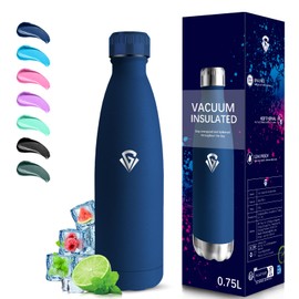 Grsta Thermos Flask, 750 ml Stainless Steel Drinking Bottle, BPA-Free, Leak-Proof, 24 Hours Cold & 12 Hours Warm, Metal Water Bottle, Double Walled, for Travel, Camping, Office, Dark Blue