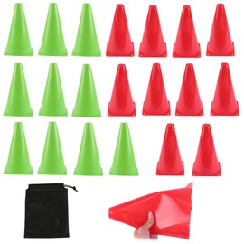 AzulLanse 18 cm Sports Cones, Pack of 10, Red, Pack of 10, Green, Football Cones Agility Field Marker, Plastic Traffic Training Cones for Basketball, Football, Skating Drills Exercise, 1 Storage Bag