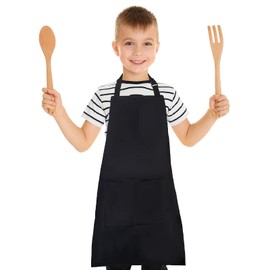 XIEJINJIA 8 Pack Kids Apron with Pockets Adjustable Chef Artists Child Cooking Baking Painting for Boys and Girls Black