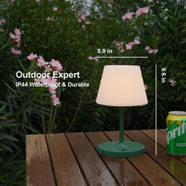 LOTITOL Outdoor Table Lamp/Cordless USB Rechargeable 4000mAh / 2700K LED/Touch Dimmable/Portable Battery Operated / IP44 Waterproof/PE Shade/Bedroom Dinning Camping Patio (Green, 9.6in)