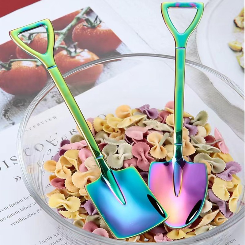 10pack Rainbow Shovel Spoons,Small Shovel Shape Stainless Steel Dessert Fruit