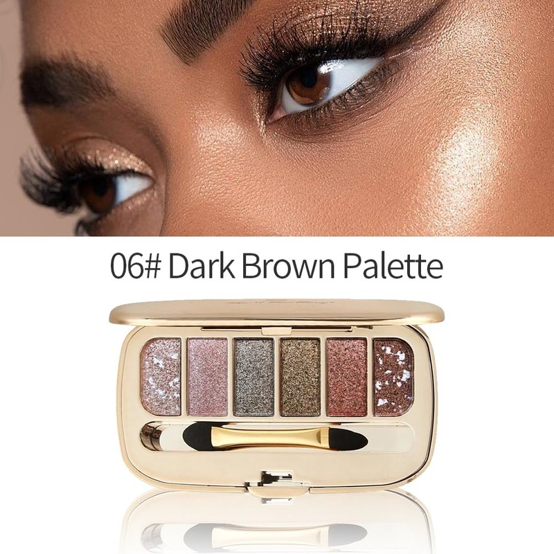 KXmzeG Matte Shimmer Eyeshadow Palette, 6 Color Glitter High Pigment