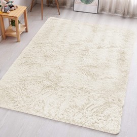 Aspire Homeware Small Fluffy Bedroom Rug – Cream Area Rugs 50x80cm for Living Room Plush Carpet Modern Soft Shaggy Pile Faux Fur Rug for Home