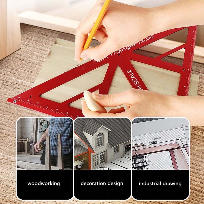 Kadimendium Woodworking Triangle Ruler Multifunctional Aluminum Alloy Square Protractor Framing