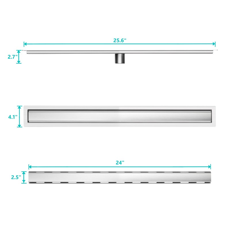 24 inch Linear Shower Drain with Tile Insert Grate Cover,