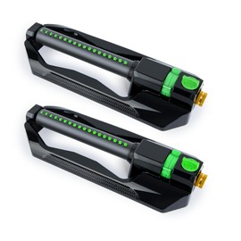 [2 Pack] RESTMO Heavy Duty Oscillating Sprinkler with Metal Base – Adjustable Flow Control Lawn Watering System, Covers Up to 3,600 Sq. Ft. for Garden, Yard