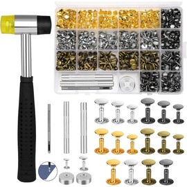 480 Sets Leather Rivets Kit 4 Colors Double Cap Rivets 3 Sizes Rivet for Leatherworking with Rubber Hammer Fixing Tool Kit 4 count for DIY Leather Craft Clothes Shoes Decoration and Repair - Color: 4 Colors 240 Sets