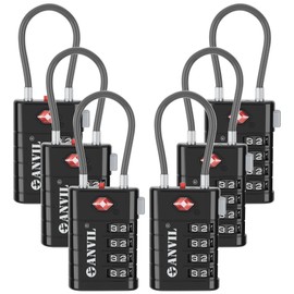 ANVIL TSA Approved Luggage Locks with Search Alert Indicator, 4-Digit Combination Suitcase Lock, Advanced TSA008 Core Heavy Duty Anti-Theft Travel Lock for Double Zippers, Backpacks (6, Black)