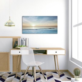 Artsbay Sea Beach Canvas Wall Art Sun Ocean Landscape Canvas Prints Modern Seascape Pictures Artwork for Living Room Bedroom Decorations