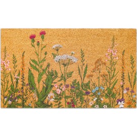 FYSUIMU Vintage Wildflower Natural Coir Doormat Retro Floral Welcome Floor Mat Non-Slip Spring Entrance Door Rugs for Indoor Outdoor Home Bathroom, 16.5 x 29 Inch