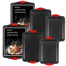 YAYODS 2 Pack Baking Sheet Set of 3, Nonstick Carbon Steel Cookie Sheet Set for Barking with Silicone Handles, 3 Sizes Black Baking Sheets Pan Tray for Kitchen Oven