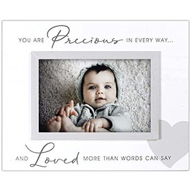 Malden International Designs 4x6 Precious Baby Script with Raised Gray Inner Wood Moulding Gray Screenprinted Heart