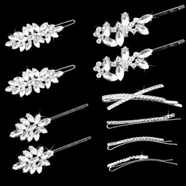 10 PCS Rhinestone Hair Clips Elegant Wedding Bridal Silver Barrette Bobby Pins Crystal Leaf Flower Fancy Hair Accessories for Women