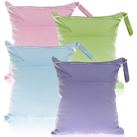 Pack of 4 Wet Bag, Waterproof Nappy Bag, Wet Bag, Nursery Large Changing Bag, Reusable Wet Bag with Zip for Baby Travel on the Go (Sky Blue + Grass Green + Purple + Pink), Sky Blue + Grass Green +