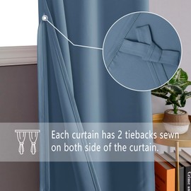DWCN Blackout Curtains for Bedroom with Tiebacks - Room Darkening Privacy Grommet Top Window Curtains for Living Room, 52 x 96 inch Length, Dusty Blue, Set of 2 Panels