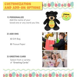 DolliBu Super Soft Black Bear with Yellow Easter Egg Plush - Perfect Bear Stuffed Animals for Easter Basket, Cute Easter Egg Stuffed Animal Spring Toys for Girls, Boys, and Babies - 9 Inches