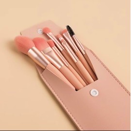 Professional Makeup Brush Set, 8 Pieces with Pink Case, Rose Gold Handle