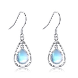 SHEAISRS Moonstone Earrings for Women Teardrop Drop Dangle Earrings 925 Sterling Silver Leverback Earrings Jewelry for Women