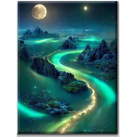 Yiminu.DS Diamond Painting Adults, Diamond Painting Pictures Flowers 30 x 40 cm 5D Diamond Painting Craft Set Craft Wall Decoration Landscape River Starry Sky