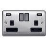 Caradok 2 Gang Double Pole switched socket with USB sockets