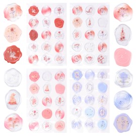 URROMA 60 Pcs Wax Stickers, 4 Styles, Stamp, Sealing Wax, Stickers, Seal Stamp, Varnish Wax, Label, Envelope, Wax Seal, Wedding Invitation Stickers