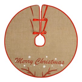 HOHOTIME Burlap Christmas Tree Skirt,30 Inch Tree Skirt with Red Antlers Printed Pattern and Merry Christmas Words, Christmas Tree Skirt Mat for Holiday Party Tree Decoration