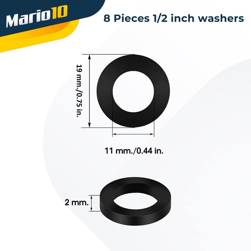 Mario10 24-Piece Rubber Hose Washer Set – 1/2", 3/4", and