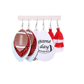 Football Earrings Football Mom Earrings for Women Leather Game Day Sport Dangle Drop Layered Teardrop Earring Jewelry Set Accessories Outfits Jewelry Gifts, Red 2
