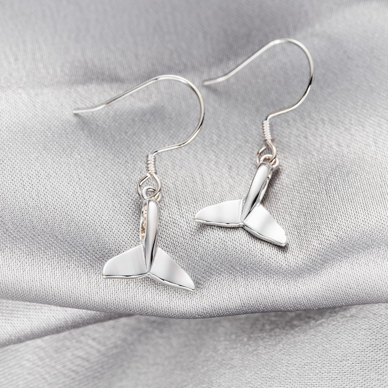 Sterling Silver Whale Tail Dangle Earrings