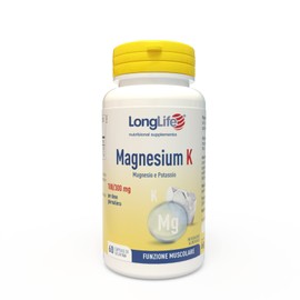LongLife® Magnesium K | Integratore magnesio e potassio | Funzione muscolare e sistema nervoso | 1 mese di trattamento | Certificato Halal e Kosher | senza glutine