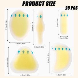 25 Pack Blister Plasters for Feet, Blister Bandages Invisible Hydrocolloid Blister Cushion Pads Gel Blister Guard Pads Waterproof, for Toe Feet Heel Finger Prevent Discomfort from Foot Blisters