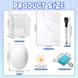 Gilprop 7 Pcs Locker Accessories Magnetic Organizer with Whiteboard, Mirror, Pen Holder, Dry Erase Marker, Magnetic Hook, Flower Magnets for Work Office Gym Locker Decor