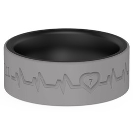 King Will Men's Silicone Rings, 8mm Rubber Wedding Band Comfort Fit with Unique Inner Groove Design, Engagement Rings for Daily Wear and Activities Size 13 (Black&Gray)