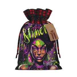 Mqtzyiwx African Black Women In American Christmas Drawstring Gift Bags,Gift Wrapping Bag Party Favors Bags Medium Santa Gift Bags For Xmas Holiday Party Favor Decor