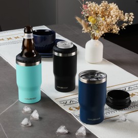 HAUSHOF Enfriador de latas de 12 onzas, aislante de latas de doble pared 4 en 1, se adapta a latas estándar de 12 onzas, lata delgada de 12 onzas, botella de cerveza de 12 onzas, acero inoxidable, ideal para camping, playa, picnic