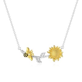 SOULMEET Sunshine Necklace 925 Bumble Bee Sunflower Pendant You Are My Sunshine Necklace Gift for Women Girls, Metal