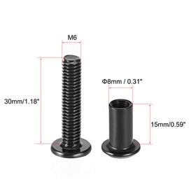 sourcing map Screw Post Fit for 5/16"(8mm) Hole Dia, Male M6x30mm Binding Bolts Leather Fastener Carbon Steel Black 10 Sets
