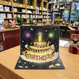 US Local Stock 3D Pop up Music Blow Out Candle Happy Birthday Firework Cards With Lights Greeting Cardscolor: Black, CARD SIZE: 20*15cm