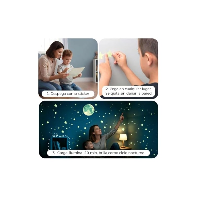 127Pcs Estrellas fluorescentes para techo, Pegatinas Estrellas de Pared(B)
